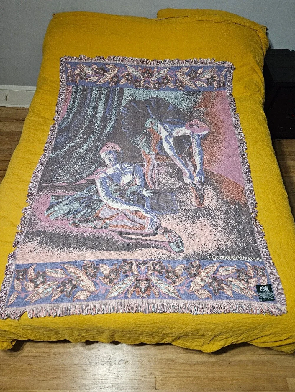 1990s Goodwin Weavers Vintage Tapestry Ballerina Throw Blanket w/ Fringed Edges